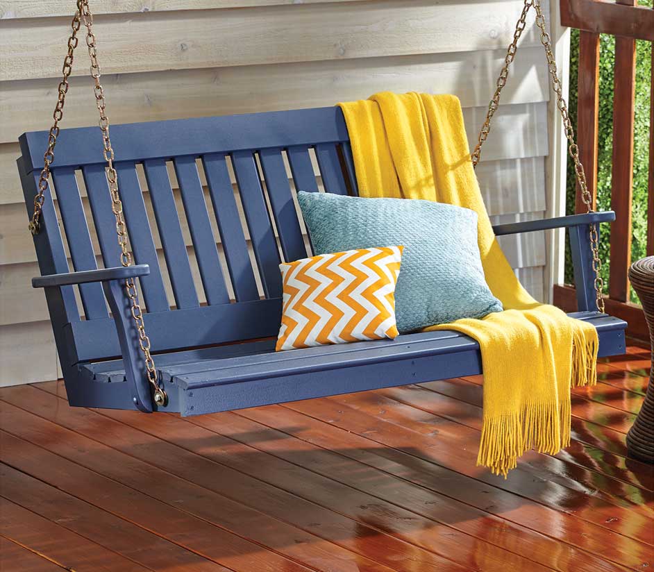 porch swing stained blue