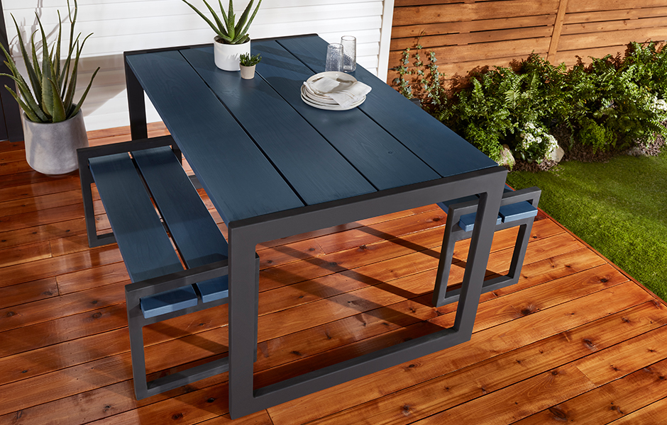 blue outdoor table