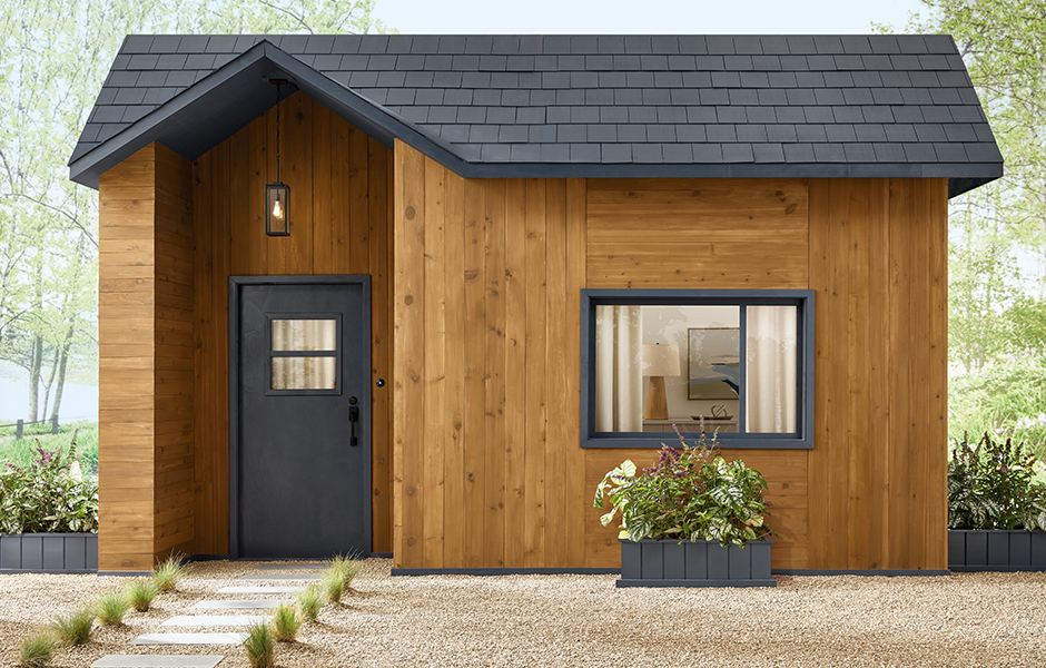 small home with brown cedar siding