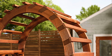 stained pergola and fence